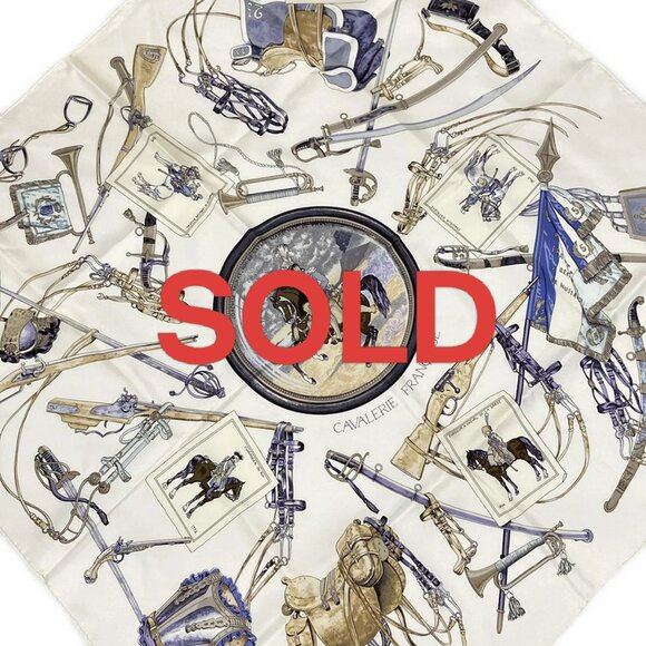 HERMES Carre 90 - Cream Beige Multi Scarf 428-072625 - Picture 1 of 5